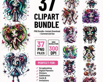 Voodoo Puppe Clipart Bundle, Kawaii Plüsch Puppen (Digitaler Download)