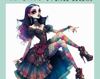 Paquete de imágenes prediseñadas de vampiros, fantasía gótica PNG (descarga digital)