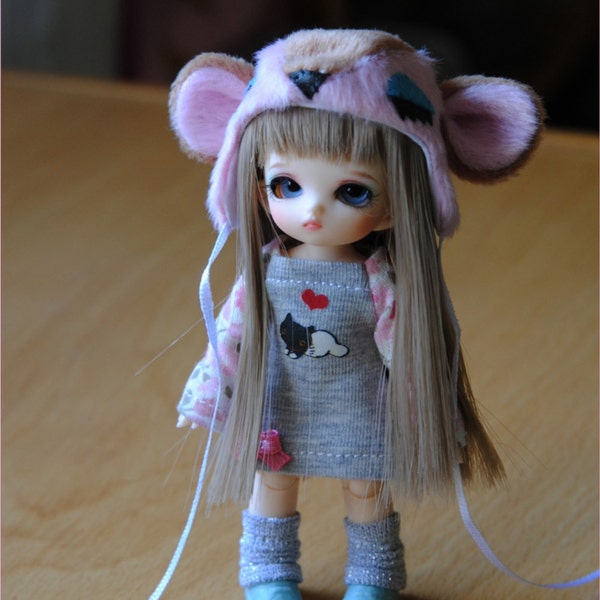 Cat in Love for pukipuki BJD, set with dress and legwarmers