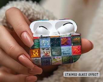 Stained Glass mosaic tile AirPods Case,Elegant Colorful Square Design Cover AirPods Pro 1,2,3,& 1,2,3,4