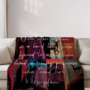 Throne of Glass woven blanket featuring Kingdom of Ash inspired scenes with Aelin Galathynius, fantasy bookish decor, cozy reading throw gift for fans