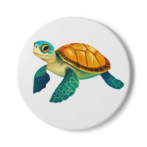 Colorful Sea Turtle Ceramic Coaster, Ocean Decor for Beach Lovers, Eco-Friendly Drinkware, Gifts for Sea Turtle Advocates