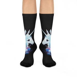 Magical Unicorn Cushioned Crew Socks, Fun Artistic Sock Gift, Cozy Everyday Footwear, Cute Unicorn Theme Socks, Unique Gifts for Her