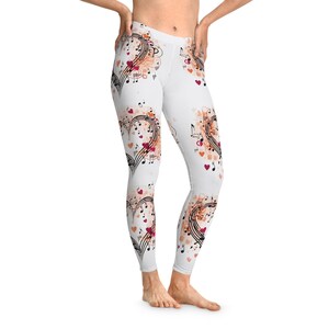 Musical Note Stretchy Leggings, Classy Workout Tights, Gift for Music Lovers, Valentine&#39;s Day Leggings, Comfortable Dance Wear