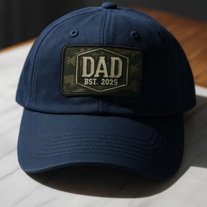 Unique Personalized Father&#39;s Day 2025 Gift-Men&#39;s Black Leather Patch Baseball Cap with Distressed &#39;DAD EST. 2025&#39; Camo Patch,firefighter Dad