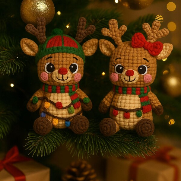 Schema all'uncinetto per renne amigurumi in PDF: peluche natalizio adatto ai principianti