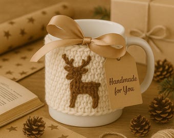 Winter Mug Cozy Crochet Pattern Set: Reindeer, Snowflake, Gingerbread (PDF Pattern)