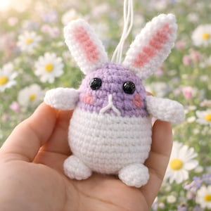 Schema amigurumi all'uncinetto per coniglietto in formato PDF, coniglietto pasquale, ornamento primaverile in peluche (download digitale)