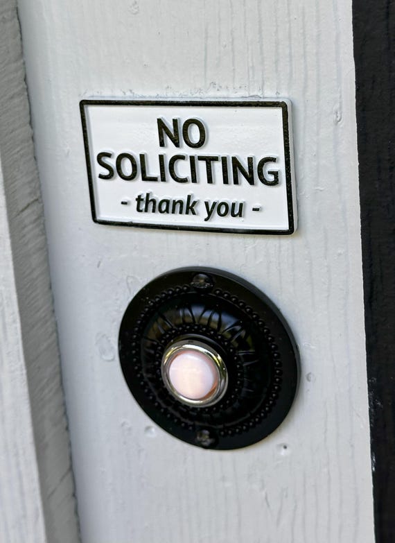 No Soliciting Sign: Minimalist Door Plaque, 3D Printed, USA Made, multiple color options