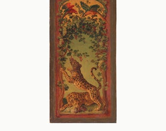 Arazzo vintage in lino con stampa leopardata, 60 x 120 cm – Pannello arazzo italiano – Decorazione murale mediterranea – Realizzato su ordinazione