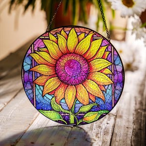 Sunflower Glass Suncatcher, Floral Pendant Window Wall, Sunflower Glass Hanging Plant Suncatcher Window Decor, Sunflower Suncatcher