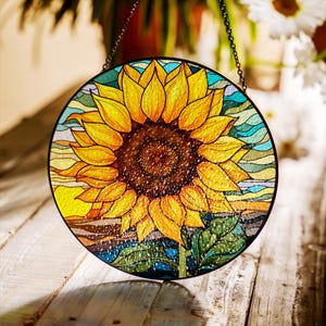 Sunflower Flower Suncatcher. Stained glass Home Decor Spring Garden Window Wall Hangings. Grandma Ukraine gift shops, Mother’s gift