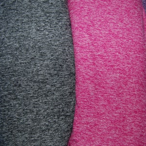 May include: Four fabric swatches in different colors: blue, gray, pink, and purple. The fabric has a textured, speckled pattern.