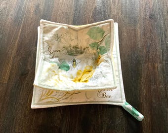 Reversible Cotton Floral Solid Bowl Cozy and Pot Holder