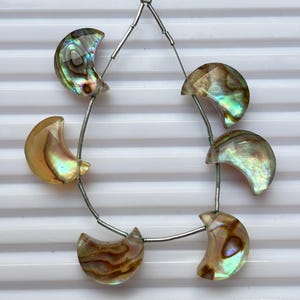 Abalone Shell Crescent Moon Beads, Moon Shape Abalone Quartz Gemstone Beads, Iridescent Shell Carving, Celestial Jewelry Supplies