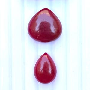Madagascar Ruby 2 Piece Cabochon Layout Set, dark red Ruby Gemstone, Pear Heart Cabochons,
