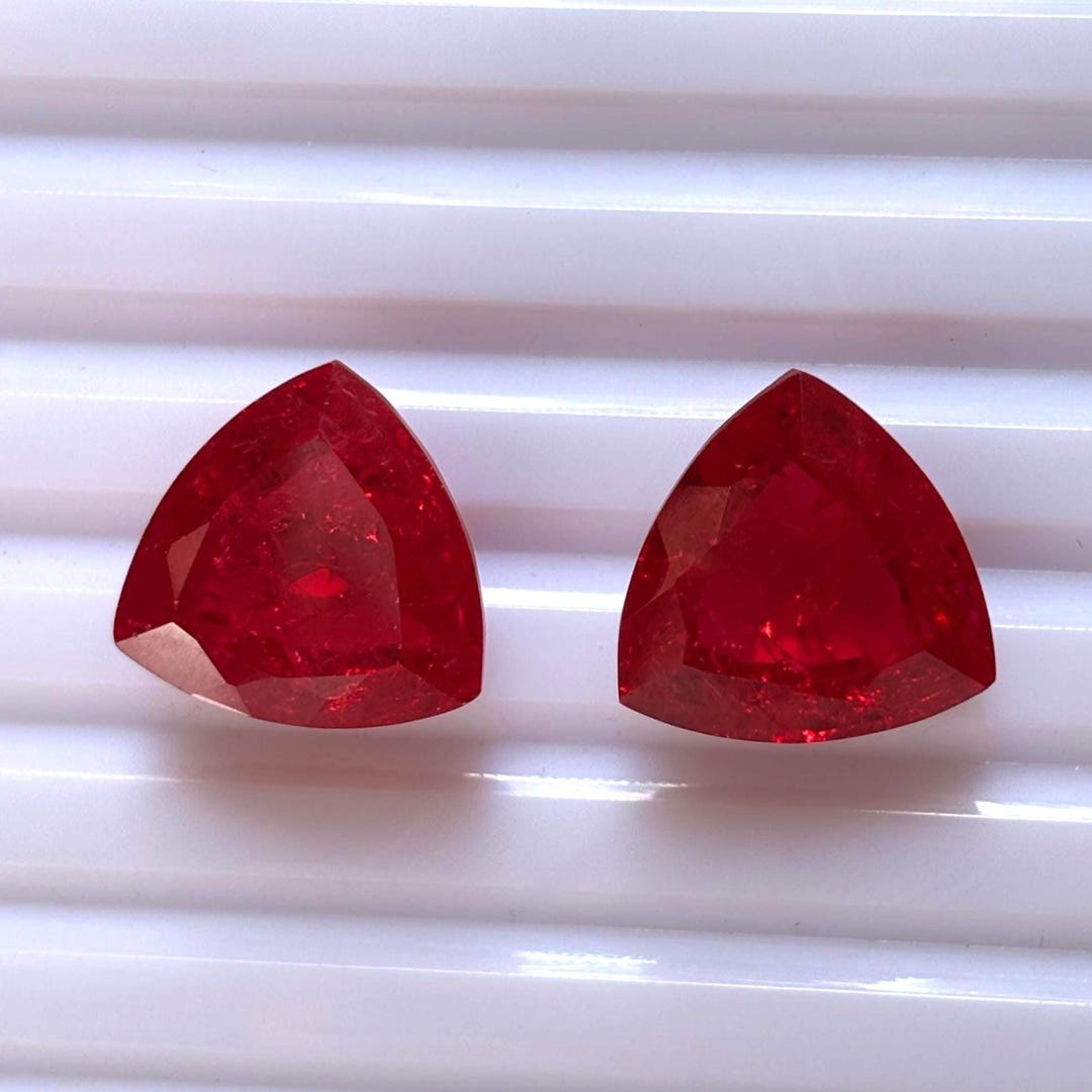 Premium Imitation Ruby Matching Pair – Deep Red Trillion Faceted Stones ...