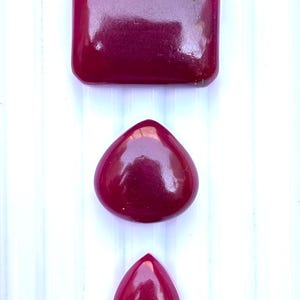 Madagascar Ruby 3 Piece Cabochon Layout Set, dark red Ruby Gemstone, Pear Heart Rectangle Cabochons,