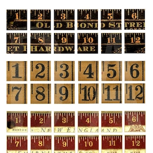 NÚMEROS DE JARDIM ANTIGOS e números de fita métrica - Download instantâneo para impressão digital - Quadrados de 1 polegada - Impressão de número vintage