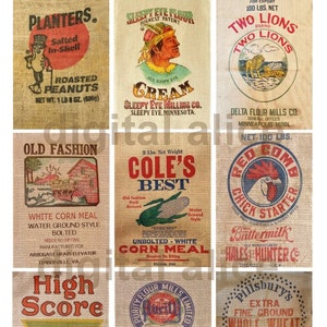 SACOS DE GRANO ANTIGUOS Sacos de pienso antiguos Hoja de collage gráfico vintage - Descarga instantánea Imprimible digitalmente ACEo AtC, tarjetas