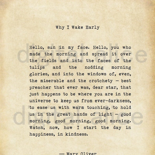 VINTAGE TYPEWRITER PRINT Life Quote- Why I wake early - Mary Oliver - Inspirational Poem - Printable Download