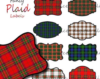 Digital TARTAN PLAID LABELS Tags - Fancy Labels -colorful Scottish Plaid Printable Tags,Stickers, Labels ,Instant Download Digital Printable