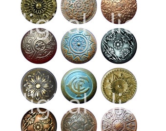Vintage DOORKNOB Craft Circles - Perillas de puerta de latón Retro Industrial Steampunk - Descarga instantánea digital imprimible -Bottlecaps Jewelry- DiY