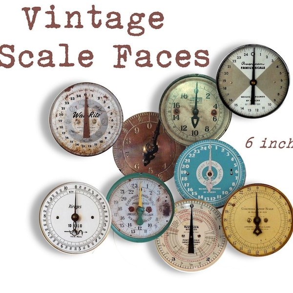 Vintage SCALE FACES DIALS  6 inch Craft Circles - Industrial Meters and Dials - Instant Download Digital Printable - crafts supply
