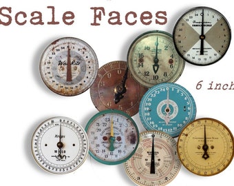 Vintage SCALE FACES DIALS 6 pulgadas Craft Circles - Medidores y diales industriales - Descarga instantánea Digital Imprimible - suministro de artesanía