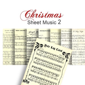 Kolędy do druku Nuty nr 2 - 8 Cyfrowy pakiet papierowych piosenek - Vintage Piano Music Natychmiastowe pobieranie Wydrukowane papiery - DiY