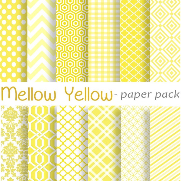 MODERN PRINTS DIGITAL Papers, scrapbook paper pack, Yellow background polka dots, chevron, gingham, stripes - Photography, Wallpaper crafts