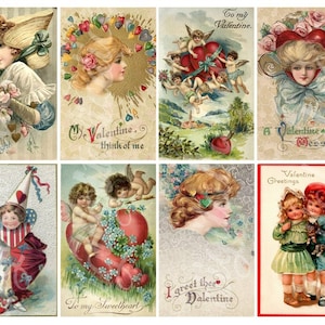 Vintage VALENTINE CARDS no 1 - Viktorianische Postkarten - Instant Digital Download - Antike Valentinstag Collage Sheet Printable - Sweetheart Hearts