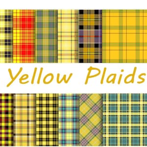 GELE PLAID PAPIER - Schotse Tartans en Plaids - Digital Paper Pack -12 Plaid Printable Papers, Instant Download Digital