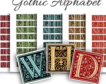 GOTHIC ALPHABET - Medieval Letters Initials - Illuminated ABCs - Red Green Gold for Paper Crafts Scrapbooking more Christmas Red