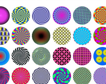 Amazing OPTICAL ILLUSION CIRCLES Moving Craft Circles -  Instant Download Digital Printable -Bottlecaps, Jewelry, Clipart Collage Sheet -