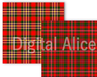 May include: Two digital paper patterns featuring red, green, white, and yellow plaid designs. The patterns are seamless and can be used for a variety of crafting projects.