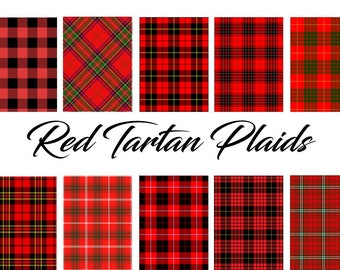 RED TARTAN PLAIDS Papers  - Scottish Plaid Tartans - Digital Paper Pack -10  Plaid Printable Papers,Instant Download Digital