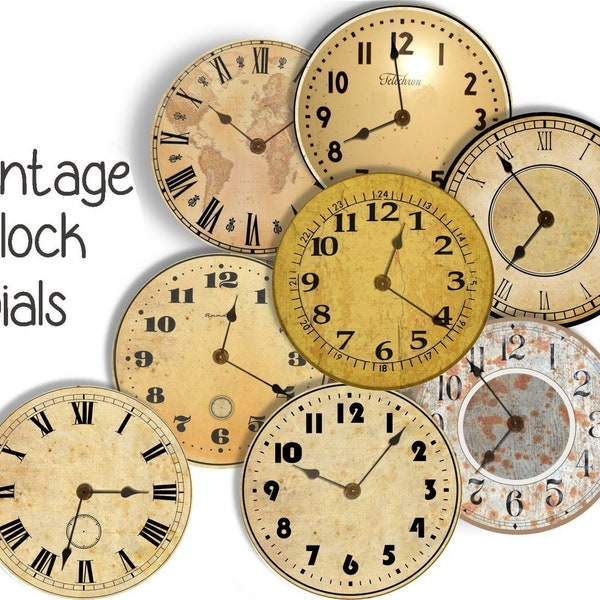 Vintage ZIFFERBLATT GESICHTER - 8 4 Zoll Bastelkreise - Instant Download Digital druckbare Uhr Uhr Ziffernblätter Steampunk Antike Uhren