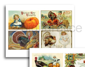 May include: A vintage Thanksgiving digital paper pack with images of turkeys, pumpkins, and children. The images are in a collage style and feature a variety of colors, including red, green, yellow, and brown. The text on the images includes "Thanksgiving", "A Happy Thanksgiving", and "Wishing You a Happy Thanksgiving".