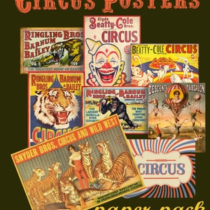 CIRCUS POSTERS Digital Paper, Printable Papers, Vintage Circus, Photography Backdrop, Wallpaper, Party, Background,8 posters