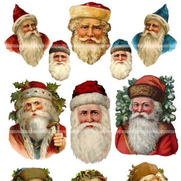 Vintage CHRISTMAS SANTA HEADS Collage Sheet- Instant Download Digital Printable- German Santa Claus Scraps for ornaments,paper crafts more