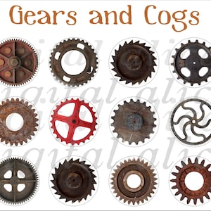 GEARS and COGS STEAMPUNK Craft Circles - Steampunk Clock Watch Parts - Instant Download Digital Printable  -Bottlecaps Collage Sheet 3 sizes