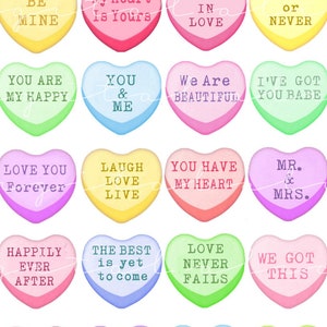 Wedding CANDY CONVERSATION HEARTS Digital Download Fun Printable Candy  Valentine Hearts, Wedding Shower Cards Tags Stickers More 