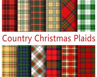 COUNTRY CHRISTMAS PLAID Papers  - Scottish Tartans and Xmas Plaids - Digital Paper Pack -12  Plaid Printable Papers,Instant Download Digital