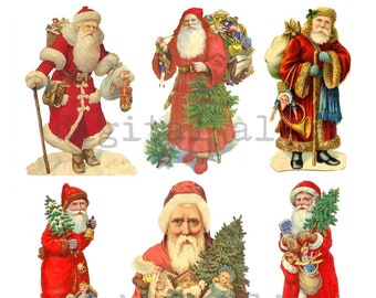 Vintage CHRISTMAS SANTAS Collage Sheet- Instant Download Digital Printable- German Santa Claus Scraps for ornaments,paper crafts, stickers,