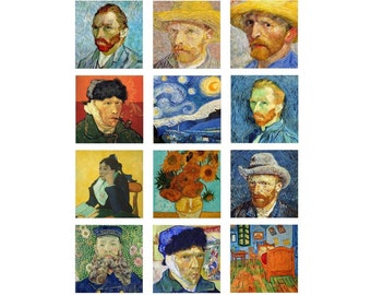 VINCENT VAN GOGH Craft Squares - Van Gogh - Instant Download Digital Printable  -Bottlecaps Collage Sheet -  DiY