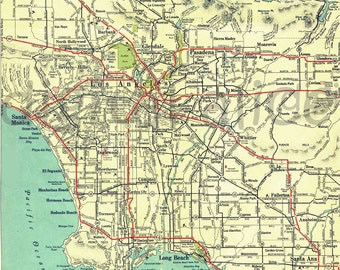 Mapa digital de Los Ángeles - Descarga de mapas imprimibles - Ciudad de Los Ángeles - Mapa antiguo colorido - Descarga instantánea - Mapa digital imprimible
