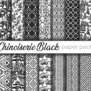 BLACK CHINOISERIE ORIENTAL Paper Pack - 14 Digital Papers - asiatische chinesische französische Toile Muster - Fotografie Hochzeiten -printable Download