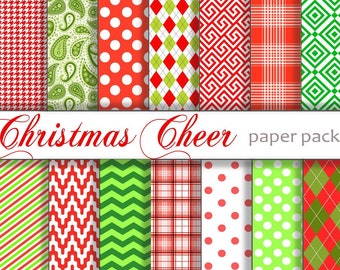 MERRY CHRISTMAS PAPERS  digital printable Xmas backgrounds, Xmas crafts, Wallpaper, scrapbooking, photography, Red and Green 14 Papers