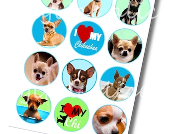 CHIHUAHUA DOG Craft Circles - Chi Puppy Instant Download Digital Printable-Bottlecaps Collage Sheet- DiY Print